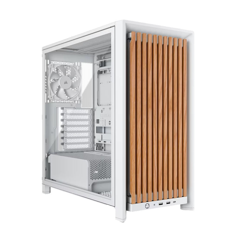 Corsair FRAME 4000D WOOD RS Modular Mid-Tower PC Case - White/Oak, E-ATX ATX mATX ITX, TG wood, 430mm GPU, 170mm CPU, 360mm rad, USB-C, vert GPU