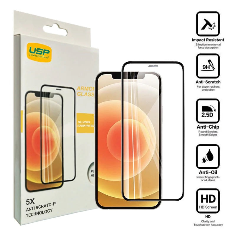 USP Apple iPhone 16 Plus / iPhone 15 Plus (6.7') Armor Glass Full Cover Screen Protector - Impact-Resistant, Smooth Edges, 3 Years Warranty