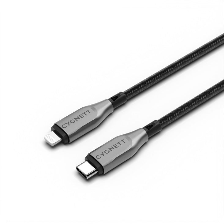Cygnett Armoured Lightning to USB-C (2.0) Cable (50cm) -Black(CY4666PCCCL),30W,Braided,480Mbps Transfer,Fast Charge iPhone/iPad, MFi, 5 Years Warranty