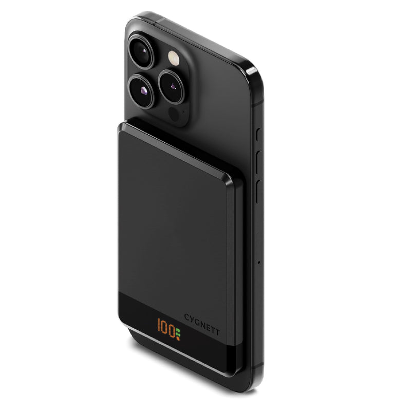 Cygnett MagSlim 5k Magnetic Wireless Power Bank - Black (CY5092PBCHE), MagSafe Compatible,Slim and Sleek, Modern Display, 2 Years Warranty