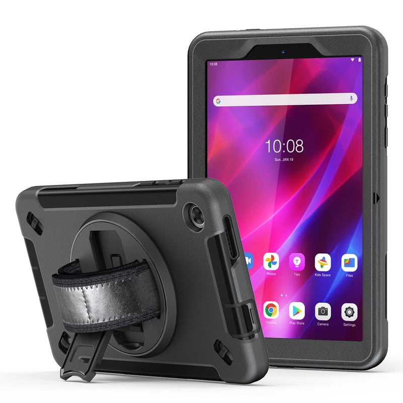 USP Rugged Lenovo Tab M8 (4th Gen) (8') (TB-300) Case Black - Built-in-Kickstand & Screen Protector, Hand & Shoulder Strap,DropProof, 3 Years Warranty