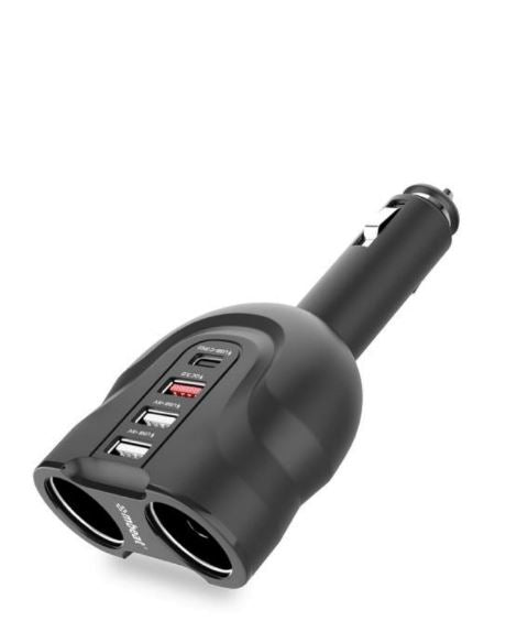 (LS)mbeat® Gorilla Power Four Port USB-C PD & QC3.0 Car Charger with Cigar Lighter Splitter features built-in over heat Package EOL