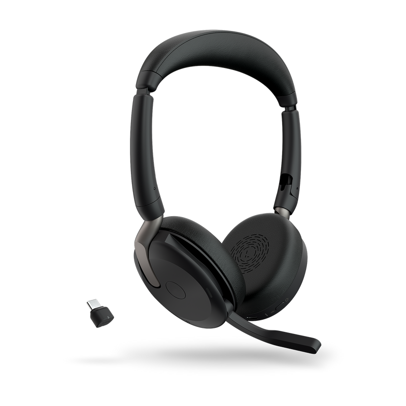 Jabra Evolve2 65 Flex UC Stereo Bluetooth Headset, Link380c USB-C Dongle Included, Foldable Design, 2Yr Warranty, ANC, 30m Wireless Range