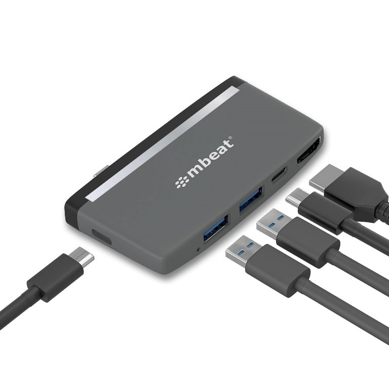 (LS) mbeat® Essential Pro  5-IN-1 USB- C Hub (4k HDMI Video, USB-C PD Pass Through Charging, USB 3.0 x 2, USB-C x 1) USB 3.0 Speed: Up to 5Gbps