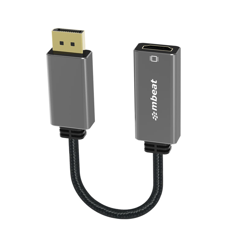 mbeat® Elite Display Port to HDMI Adapter - Converts DisplayPort to HDMI Female Port, Supports 4K@60Hz (3840×2160),  Nylon Braided Cable - Space Grey